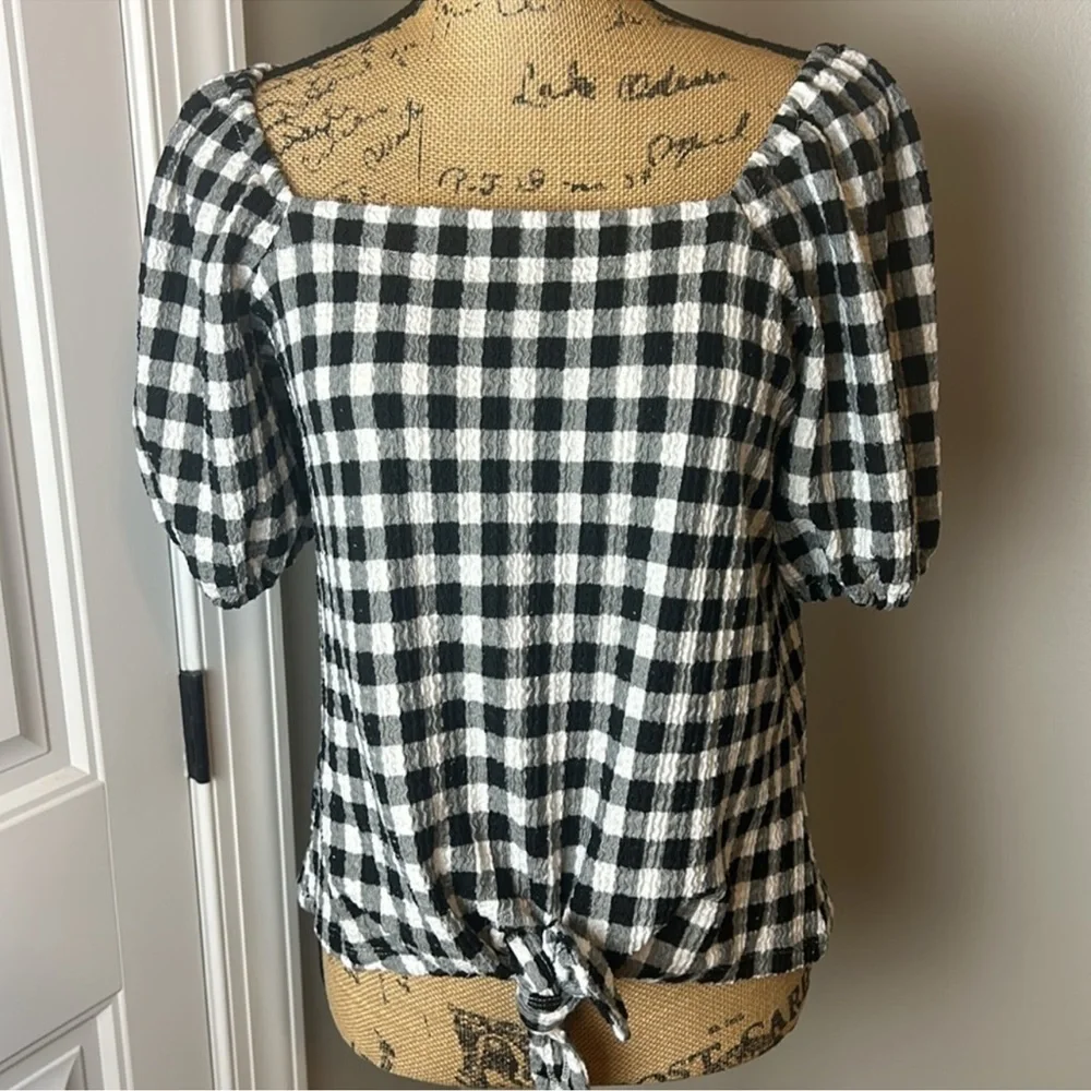 LOFT Black and White Gingham Top small